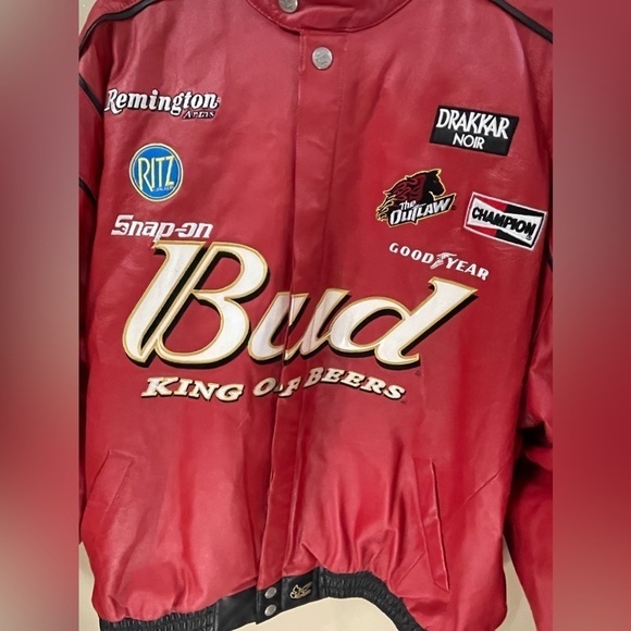 VTG CHASE × DALE JR Size 2XL Leather Red Nascar Bomber Jacket Insulated Race - Picture 2 of 16